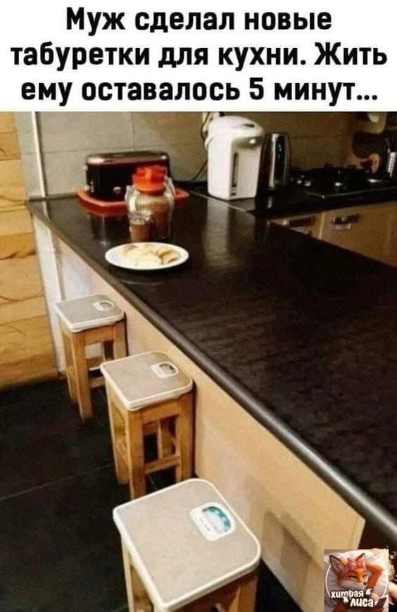 Муж сделал новые табуретки для кухни. Жить ему оставалось 5 минут...
