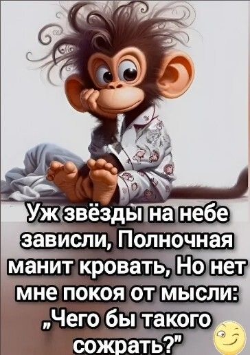 Уж звезды на небе зависли, Полночная манит кровать, Но нет мне покоя от мысли: «Чего бы такого сожрать?»