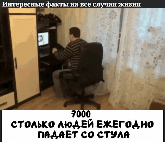 Интересные факты на все случаи жизни
7000 столько людей ежегодно падает со стула