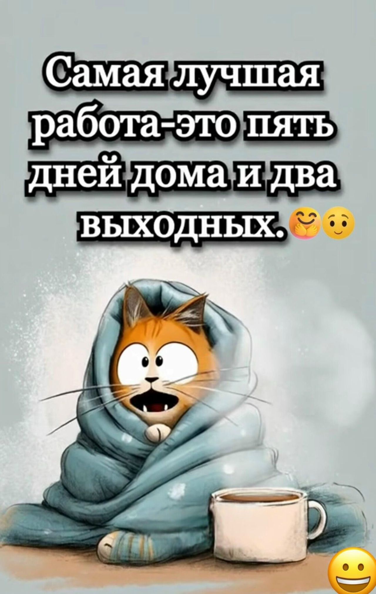Самая лучшая работа-это пять дней дома и два выходных. 😊🙂