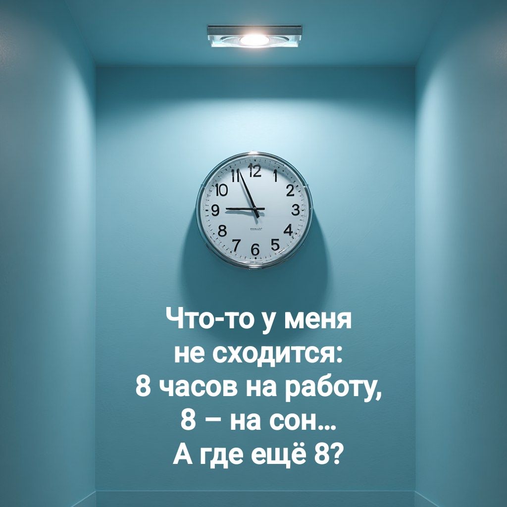 Что-то у меня не сходится: 8 часов на работу, 8 – на сон... А где ещё 8?