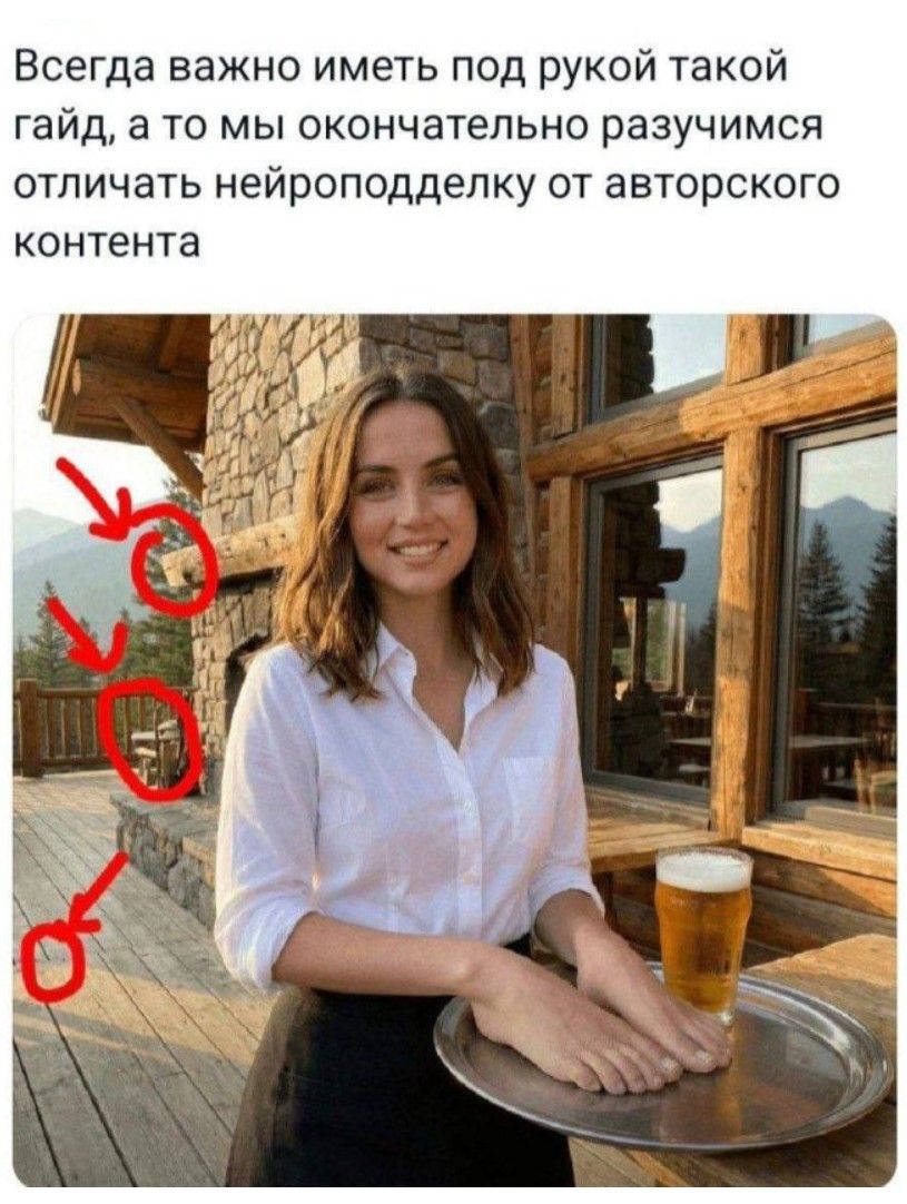 Всегда важно иметь под рукой такой гайд, а то мы окончательно разучимся отличать нейроподделку от авторского контента