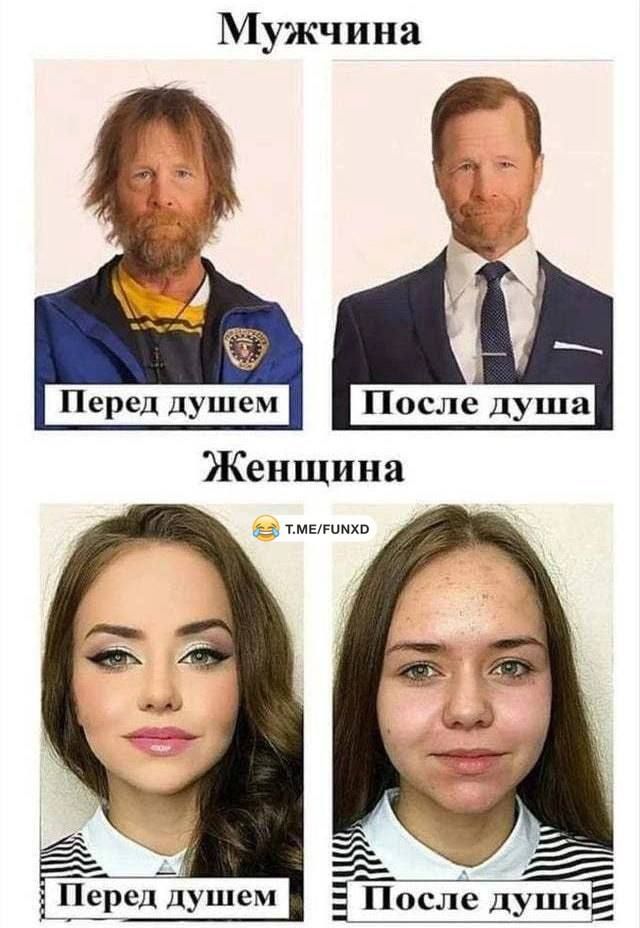 Мужчина
Перед душем  |  После душа
Женщина
Перед душем  |  После душа