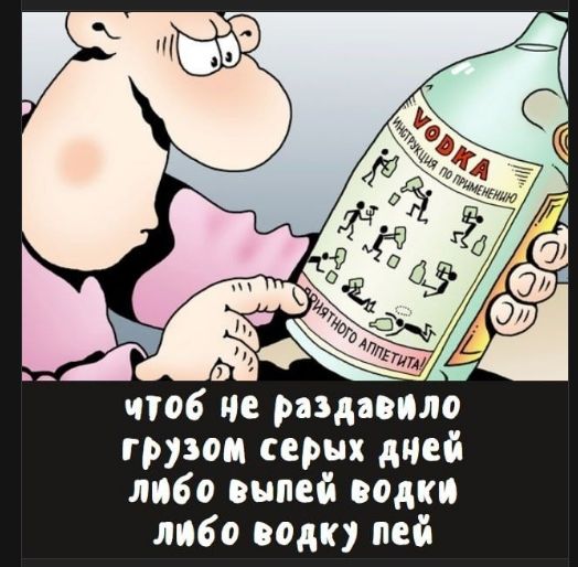чтоб не раздавило грузом серых дней либо выпей водки либо водку пей