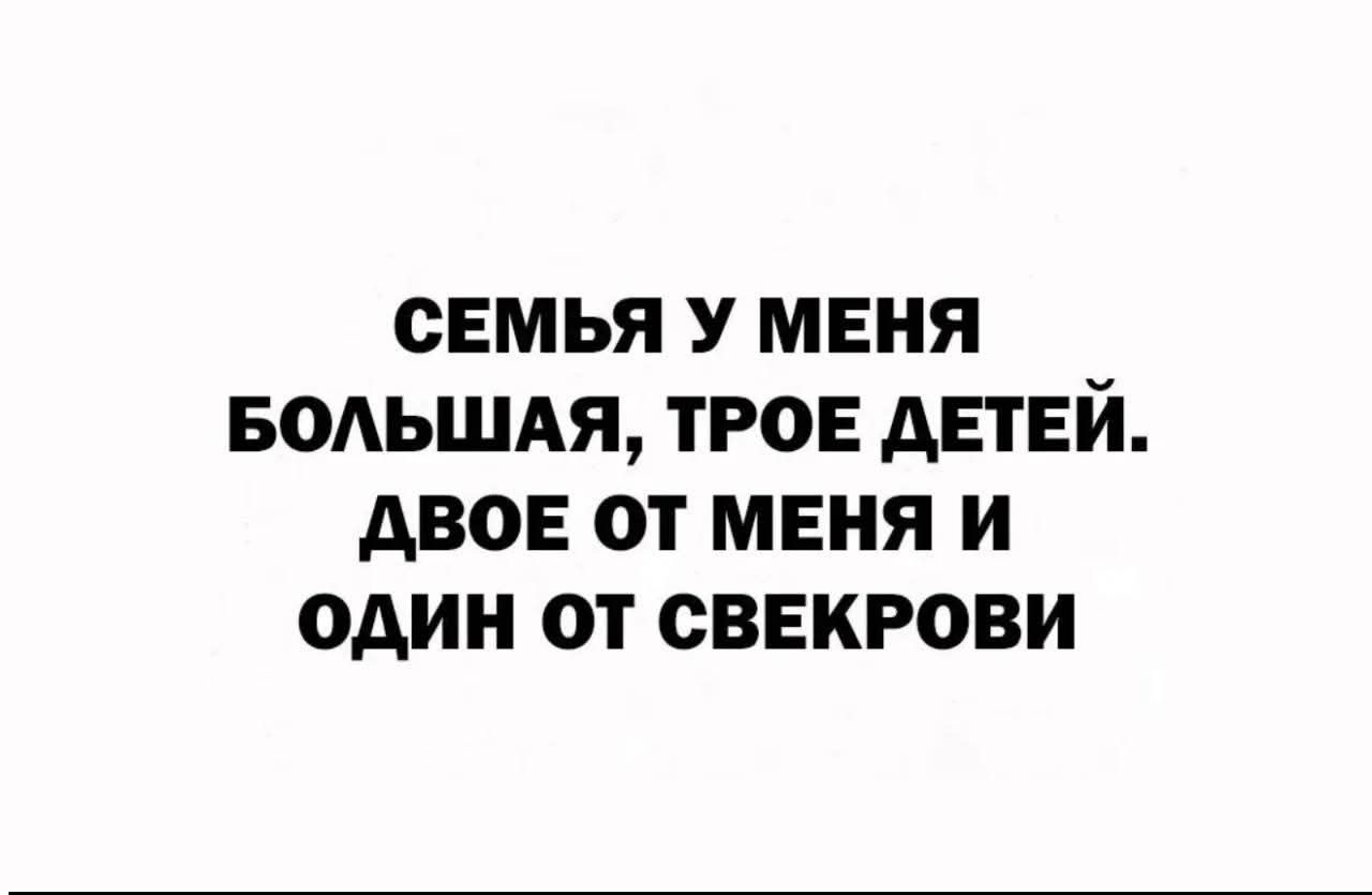 СЕМЬЯ У МЕНЯ БОЛЬШАЯ, ТРОЕ ДЕТЕЙ. ДВОЕ ОТ МЕНЯ И ОДИН ОТ СВЕКРОВИ