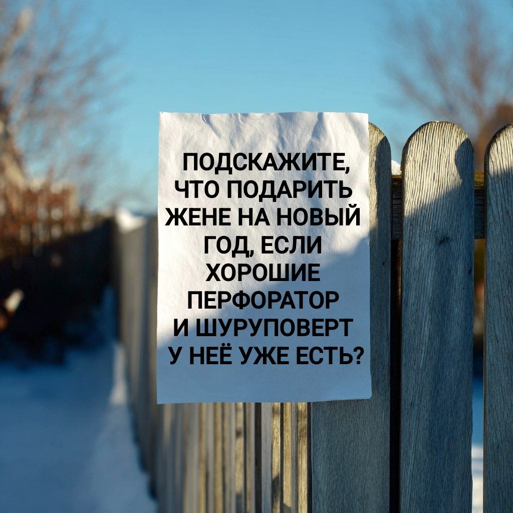 ПОДСКАЖИТЕ, ЧТО ПОДАРИТЬ ЖЕНЕ НА НОВЫЙ ГОД, ЕСЛИ ХОРОШИЕ ПЕРФОРАТОР И ШУРУПОВЕРТ У НЕЁ УЖЕ ЕСТЬ?