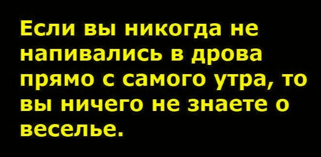 Если вы никогда не напивались в дрова прямо с самого утра, то вы ничего не знаете о веселье.