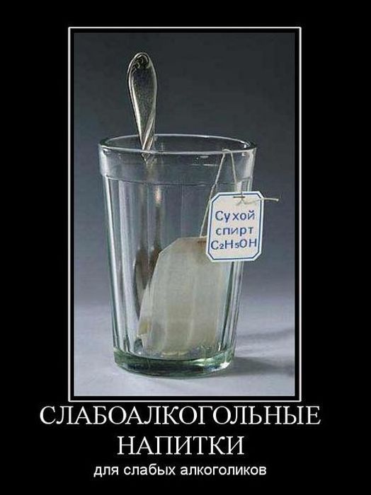 Сухой спирт C2H5OH
СЛАБОАЛКОЛЬНЫЕ НАПИТКИ
для слабых алкоголиков