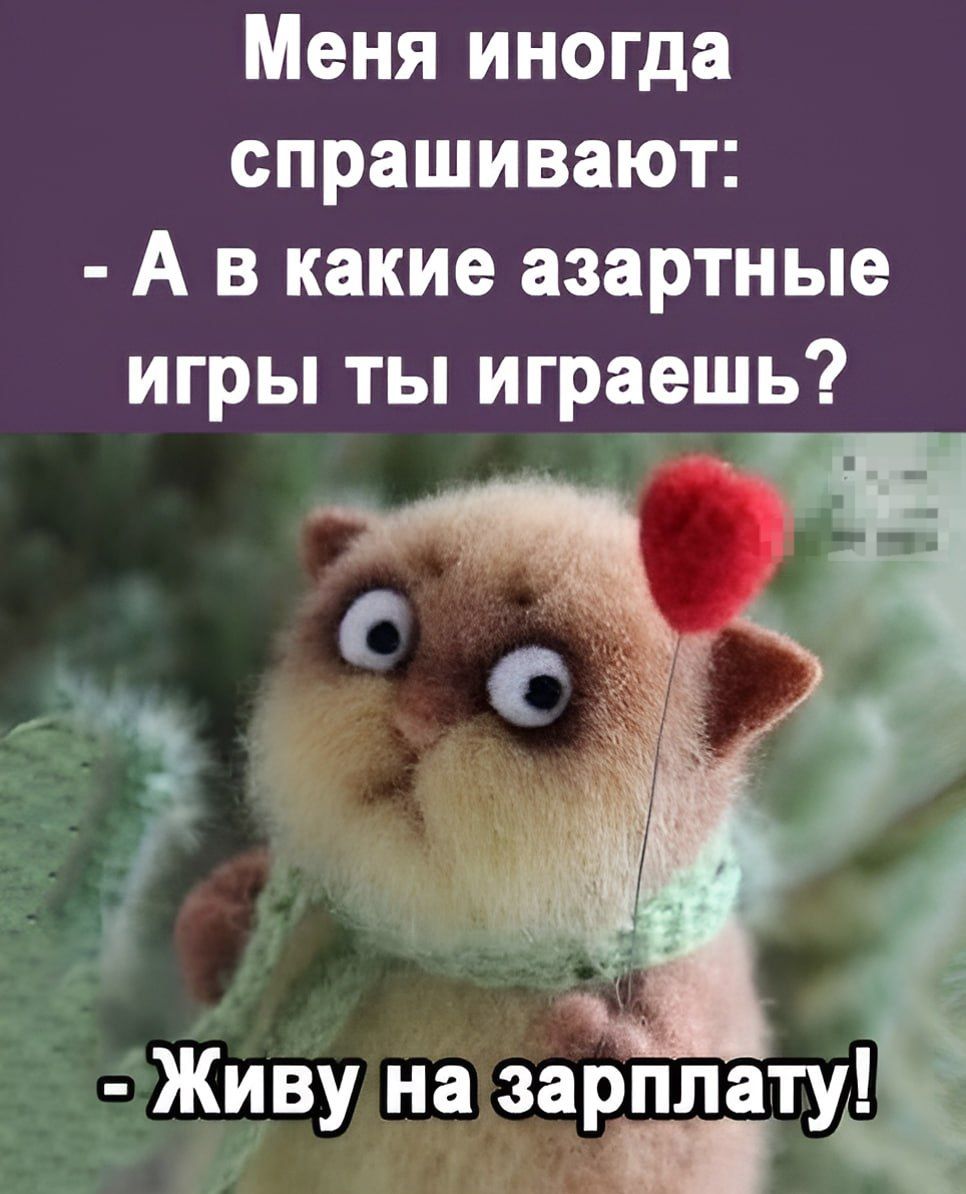 Меня иногда спрашивают:\n- А в какие азартные игры ты играешь?\n- Живу на зарплату!