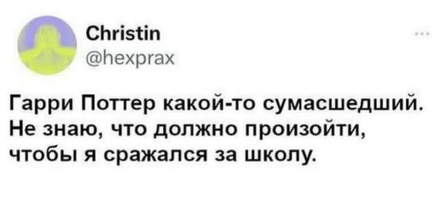 Гарри Поттер какой-то сумасшедший. Не знаю, что должно произойти, чтобы я сражался за школу.