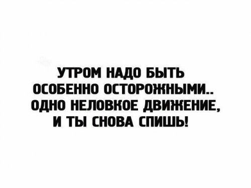 УТРОМ НАДО БЫТЬ ОСОБЕННО ОСТОРОЖНЫМИ.. ОДНО НЕЛОВКОЕ ДВИЖЕНИЕ, И ТЫ СНОВА СПИШЬ!