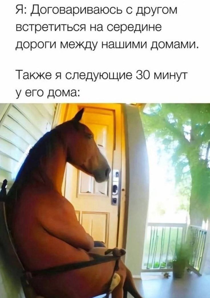 Я: Договариваюсь с другом встретиться на середине дороги между нашими домами. Также я следующие 30 минут у его дома: