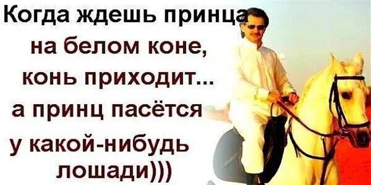 Когда ждешь принца на белом коне, конь приходит... а принц пасётся у какой-нибудь лошади)))