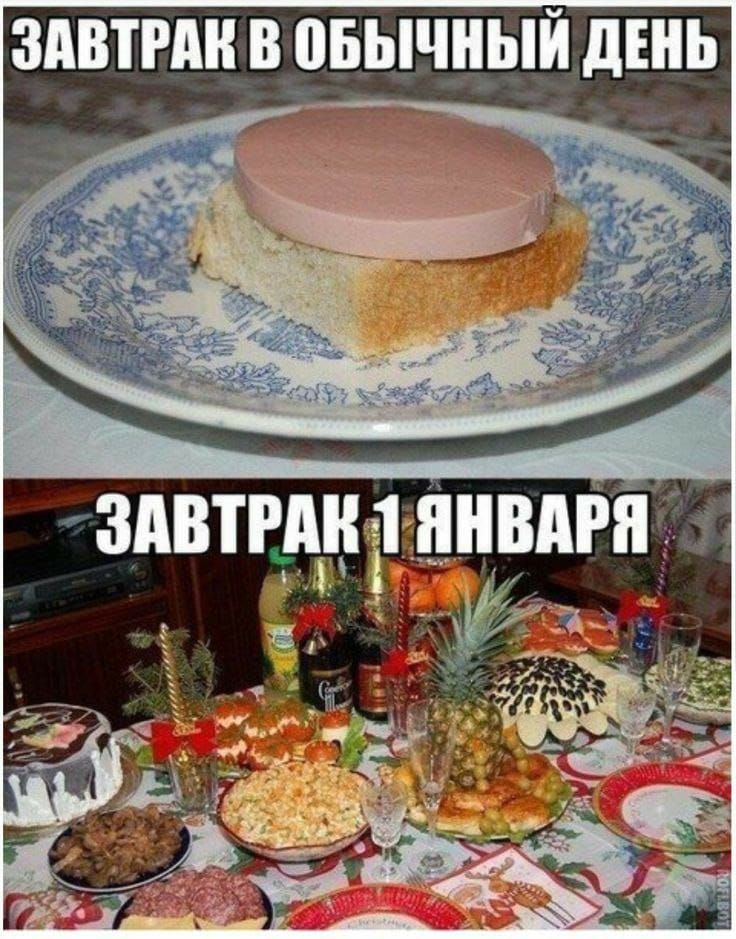 ЗАВТРАК В ОБЫЧНЫЙ ДЕНЬ
ЗАВТРАК 1 ЯНВАРЯ