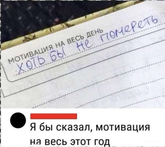 МОТИВАЦИЯ НА ВЕСЬ ДЕНЬ
Хоть бы не попереть
Я бы сказал, мотивация на весь этот год