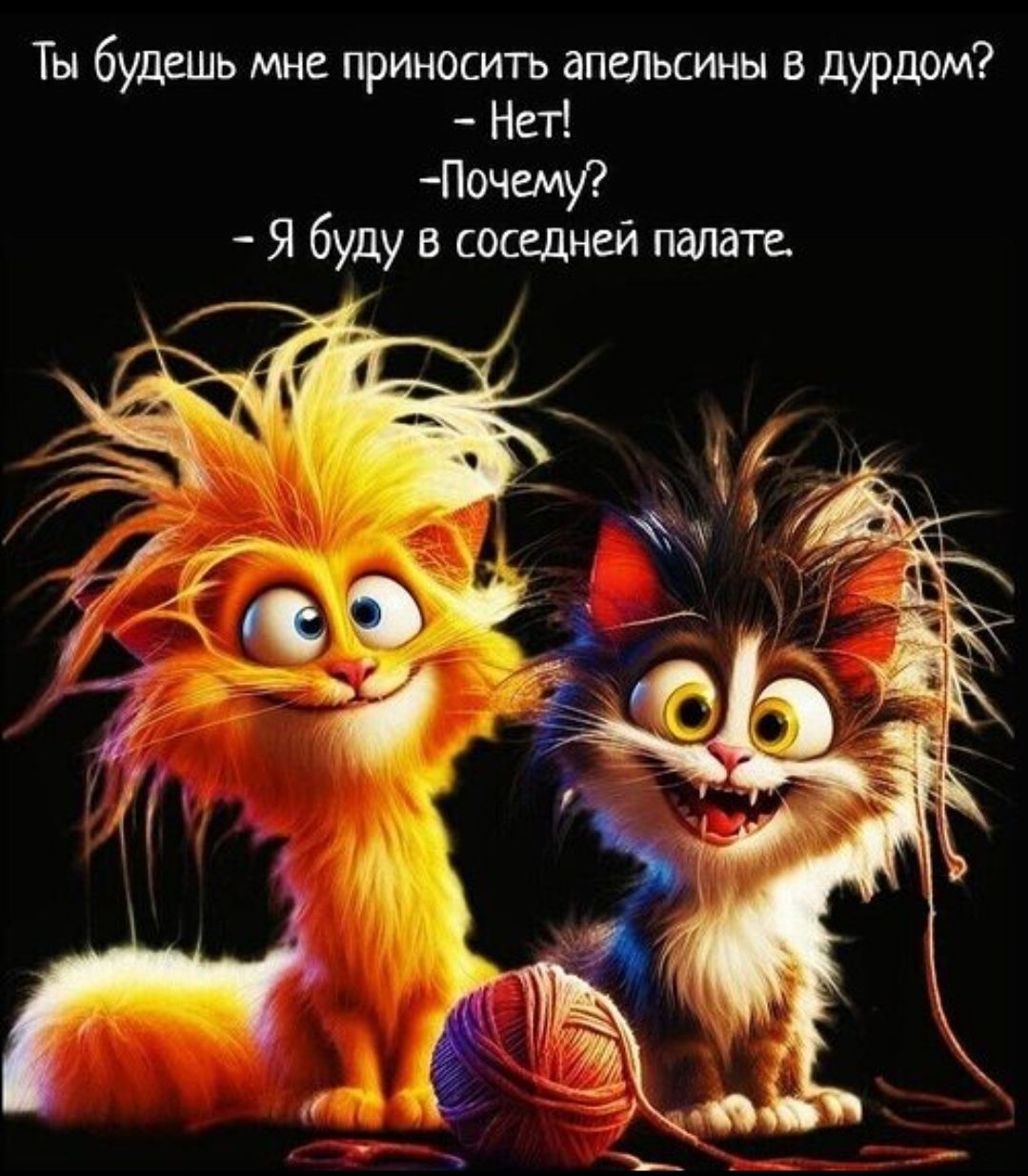Ты будешь мне приносить апельсины в дурдом? — Нет! — Почему? — Я буду в соседней палате.