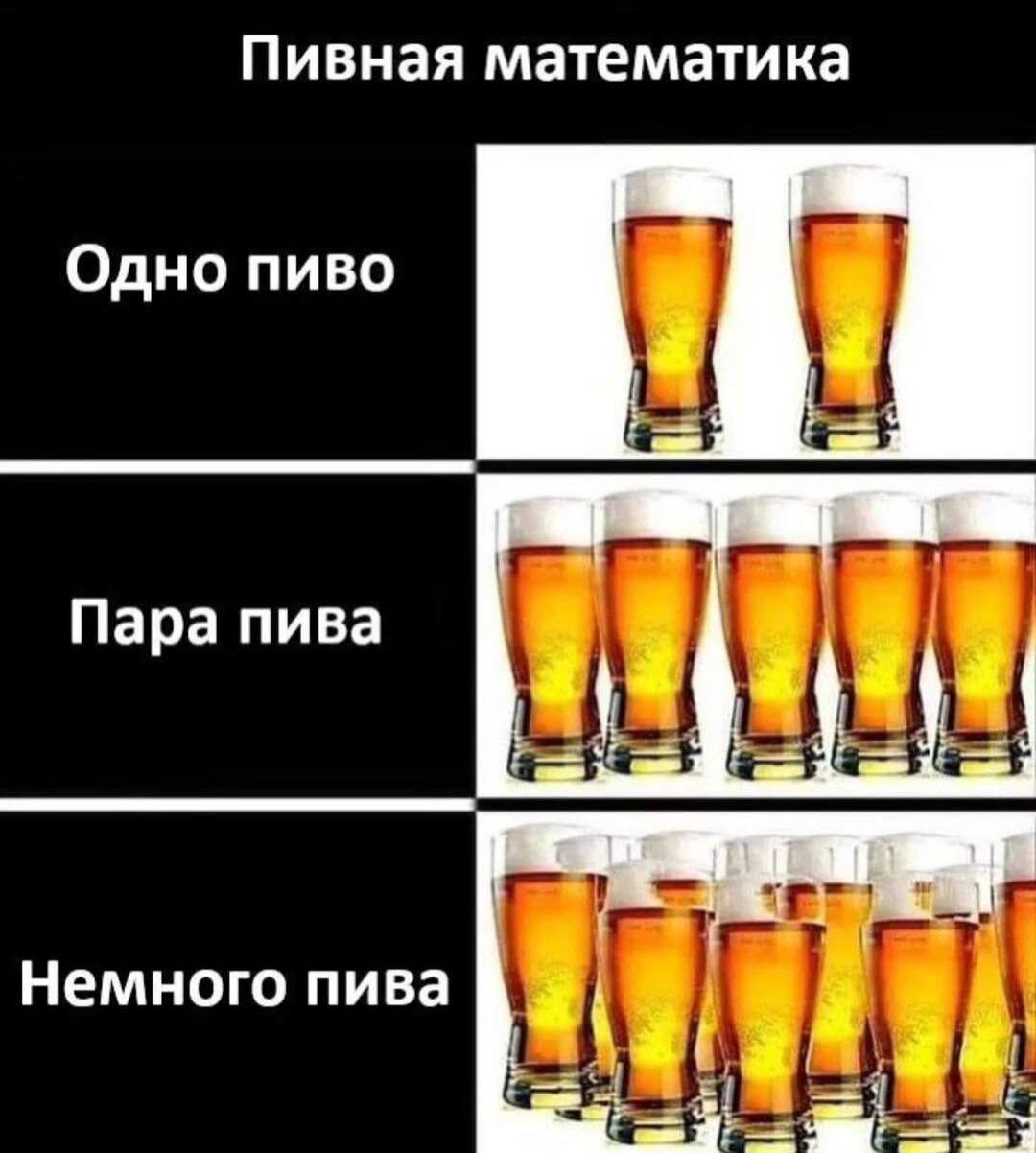 Пивная математика
Одно пиво
Пара пива
Немного пива