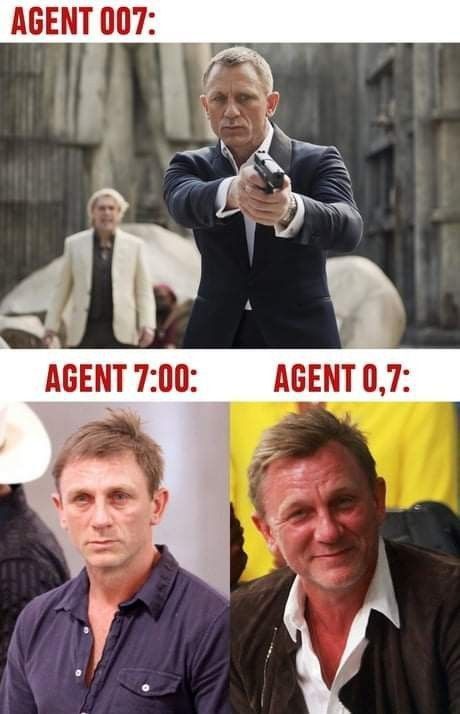 AGENT 007:
AGENT 7:00:
AGENT 0,7: