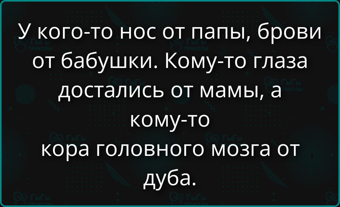 У кого-то нос от папы, брови от бабушки. Кому-то глаза достались от мамы, а кому-то кора головного мозга от дуба.