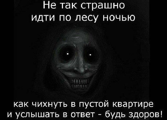Не так страшно идти по лесу ночью
как чихнуть в пустой квартире и услышать в ответ - будь здоров!