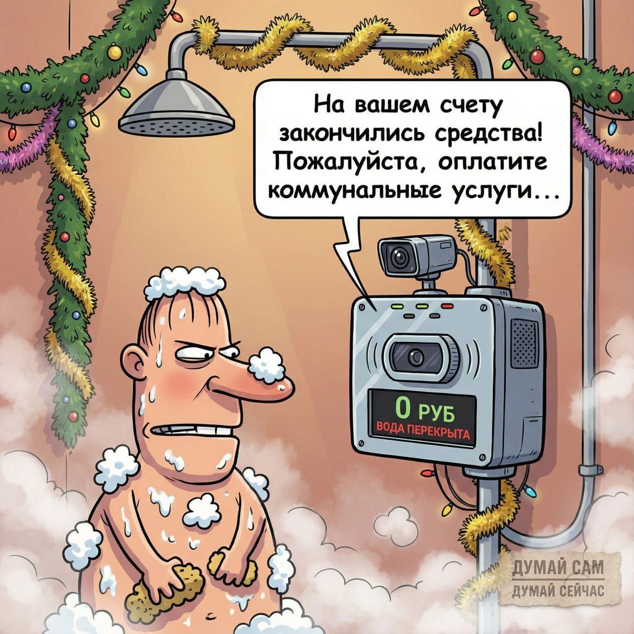 На вашем счете закончились средства! Пожалуйста, оплатите коммунальные услуги... 0 РУБ ВОДА ПЕРЕКРЫТА