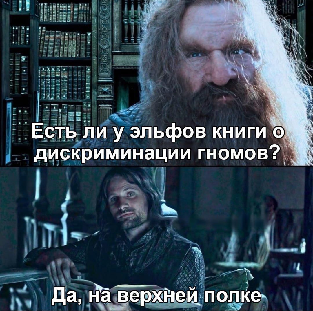 Есть ли у эльфов книги о дискриминации гномов?
Да, на верхней полке