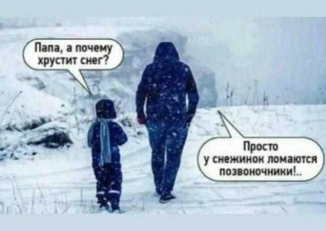 Папа, а почему хрустит снег?\nПросто у снежинок ломаются позвоночки!