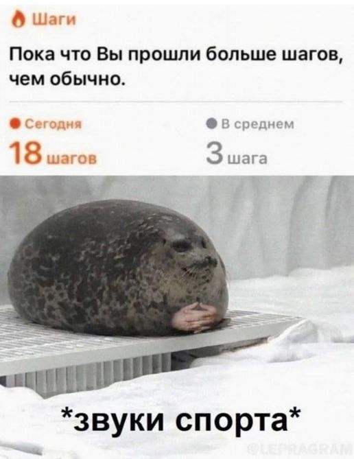 Пока что Вы прошли больше шагов, чем обычно.
Сегодня 18 шагов
В среднем 3 шага
*ЗВУКИ спорта*