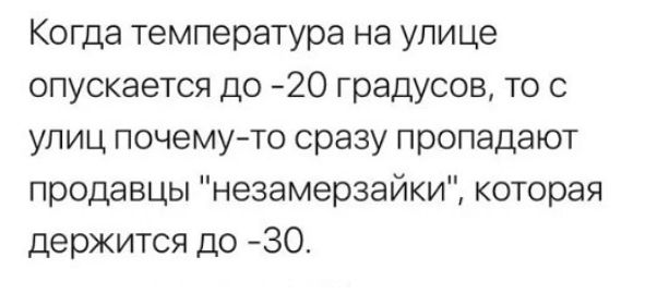 Когда температура на улице опускается до -20 градусов, то с улиц почему-то сразу пропадают продавцы 