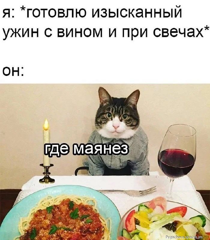 я: *готовлю изысканный ужин с вином и при свечах* 
он: 
где майонез