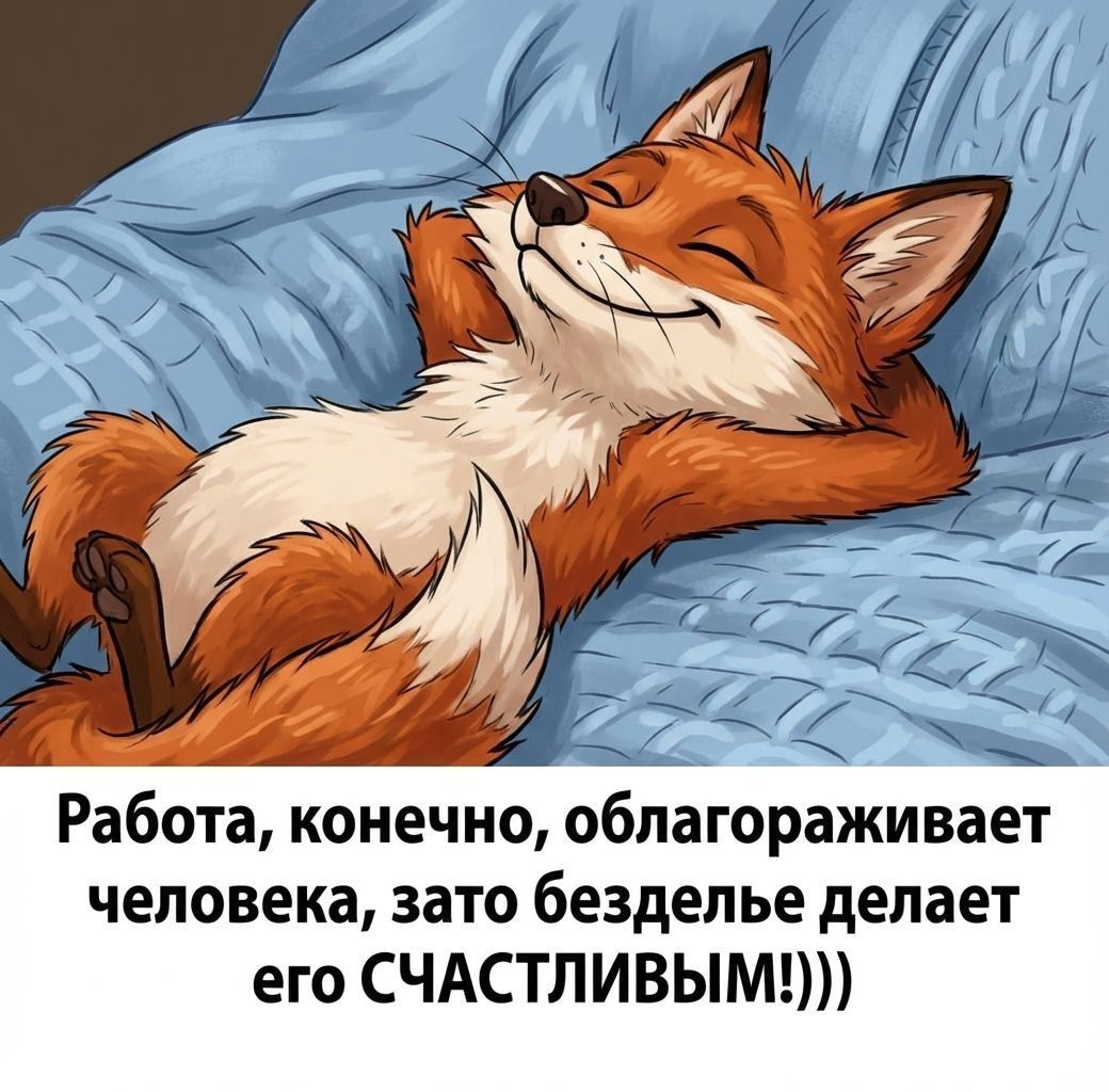 Работа, конечно, облагораживает человека, зато безделье делает его СЧАСТЛИВЫМ!)))