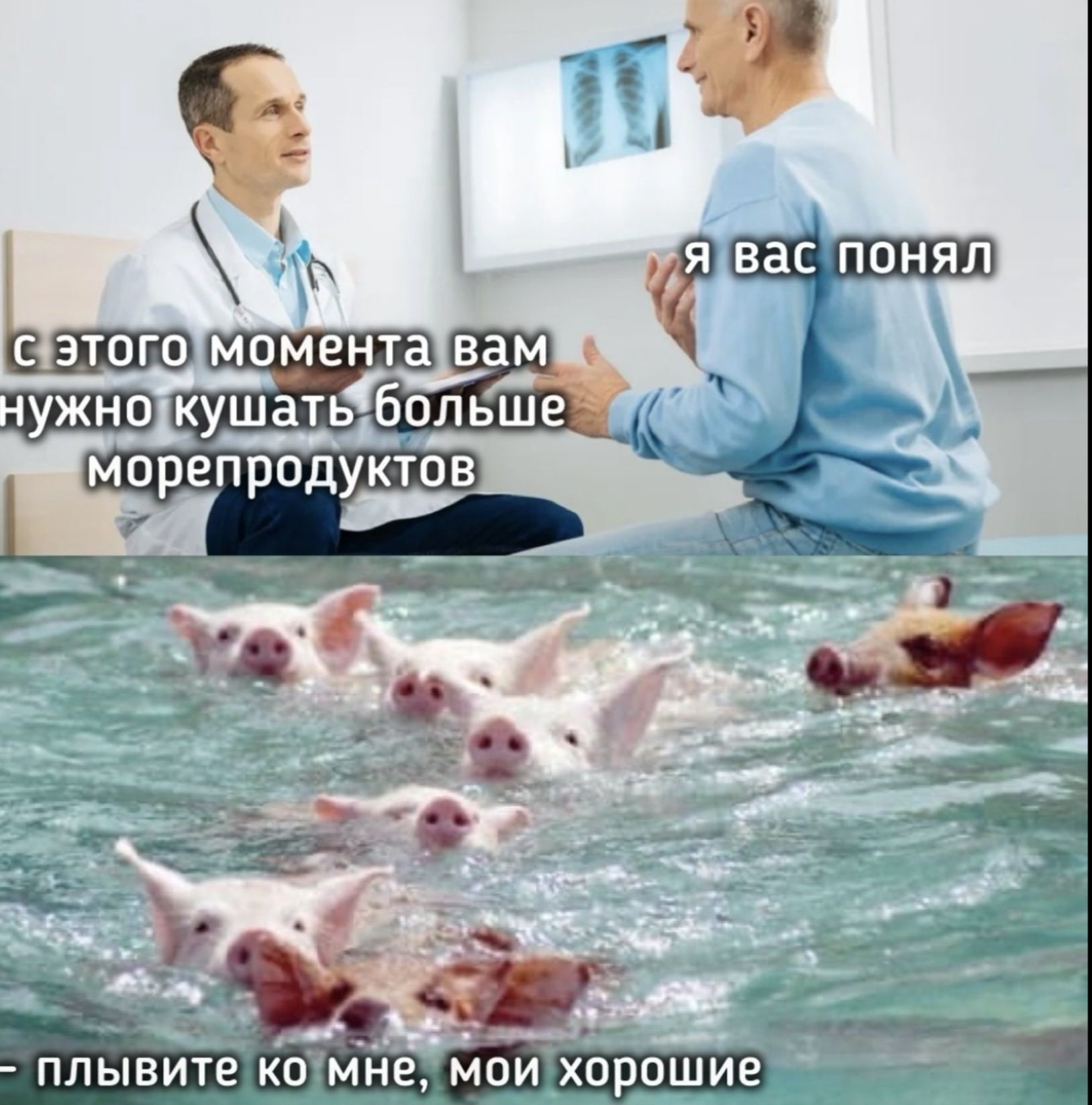 я вас понял
с этого момента вам нужно кушать больше морепродуктов
плывите ко мне, мои хорошие