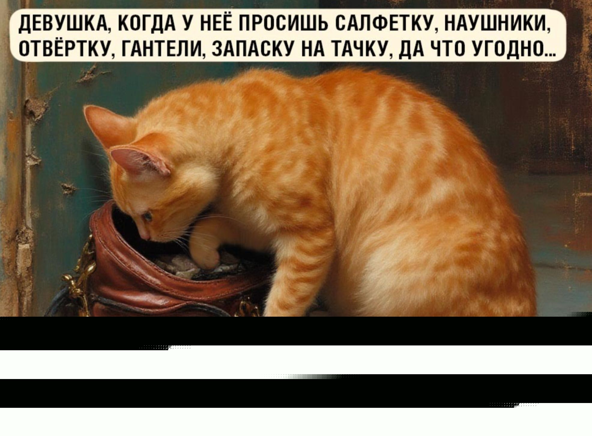 ДЕВУШКА, КОГДА У НЕЁ ПРОСИШЬ САЛФЕТКУ, НАУШНИКИ, ОТВЁРТКУ, ГАНТЕЛИ, ЗАПАСКУ НА ТАЧКУ,ДА ЧТО УГОДНО...