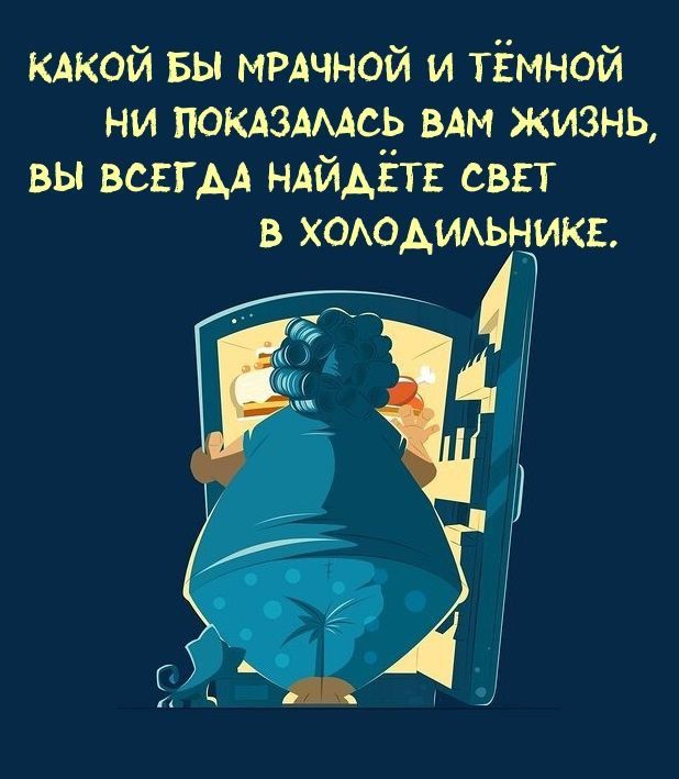 КАКОЙ БЫ МРАЧНОЙ И ТЁМНОЙ НИ ПОКАЗАЛАСЬ ВАМ ЖИЗНЬ, ВЫ ВСЕГДА НАЙДЁТЕ СВЕТ В ХОЛОДИЛЬНИКЕ.