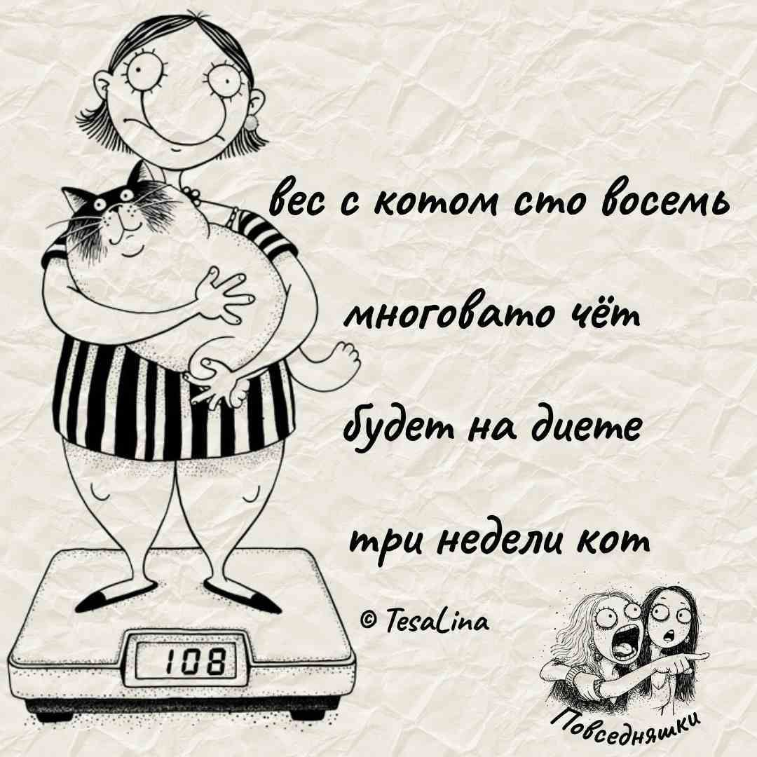 вес с котом сто восемь\nмноговато чёт\nбудет на диете\nтри недели кот