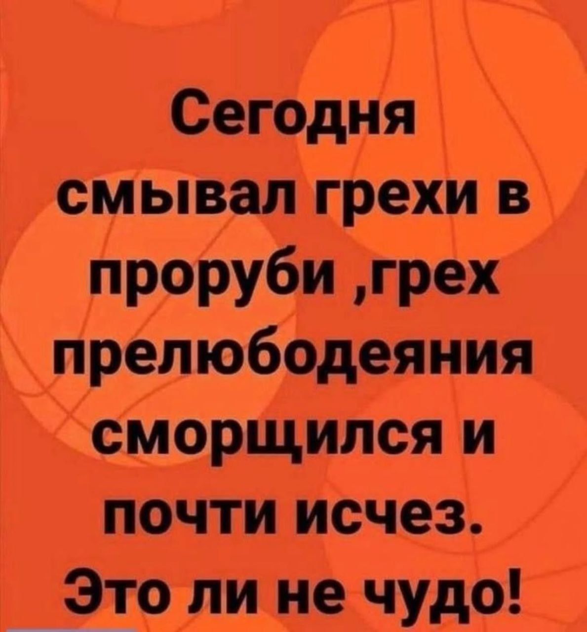 Сегодня смывал грехи в проруби, грех прелюбодеяния сморщился и почти исчез. Это ли не чудо!