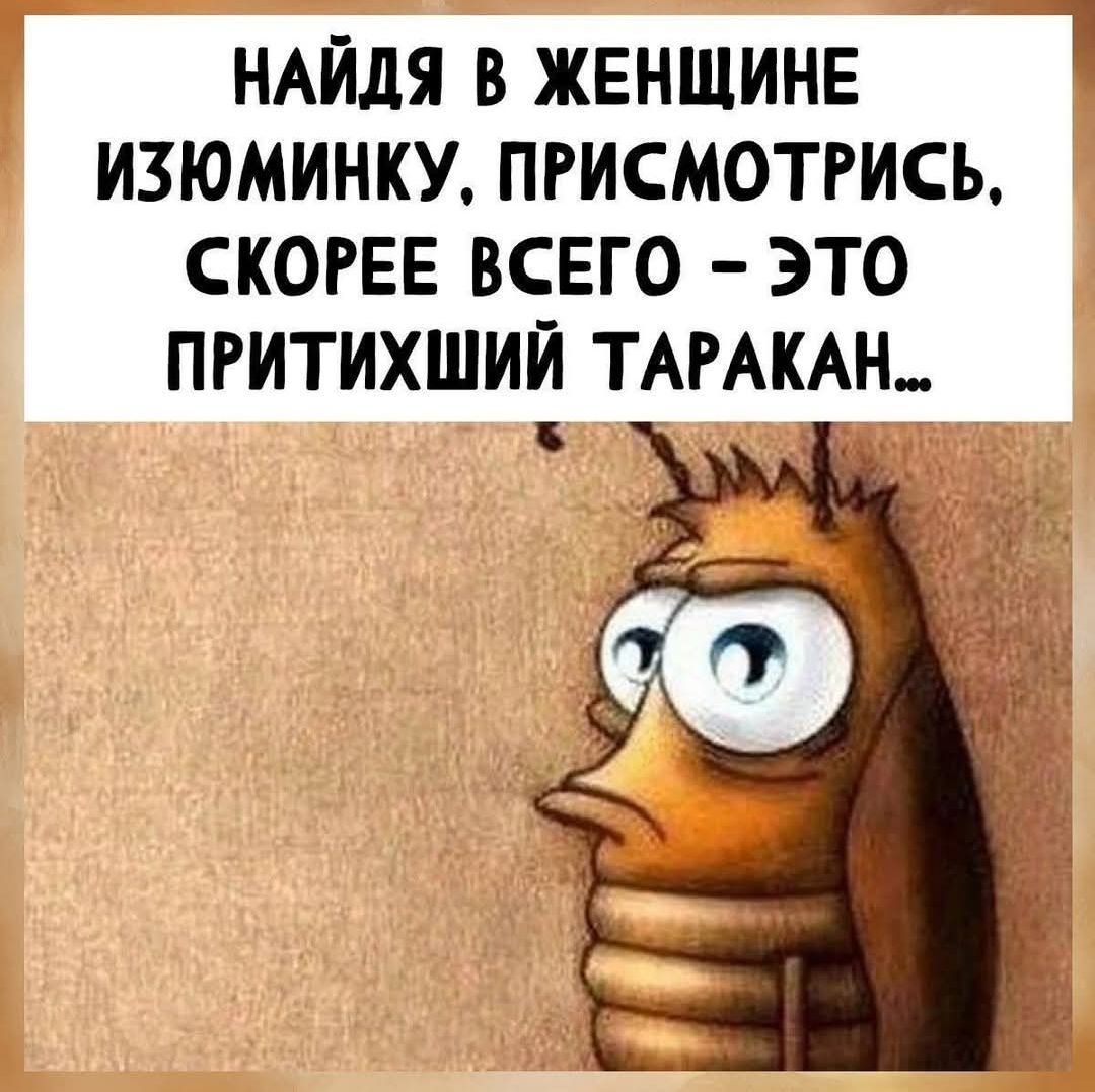 НАЙДЯ В ЖЕНЩИНЕ ИЗОМИНКУ, ПРИСМОТРИСЬ, СКОРЕЕ ВСЕГО – ЭТО ПРИТИХШИЙ ТАРАКАН…