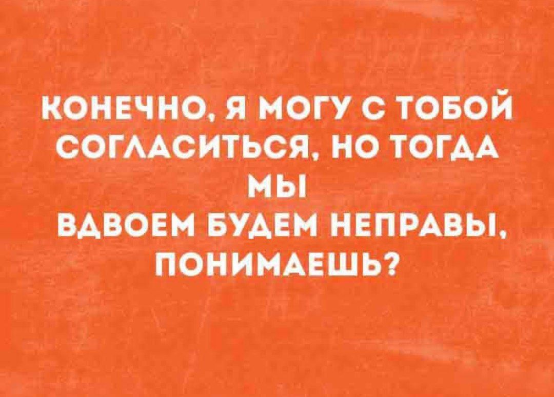 КОНЕЧНО, Я МОГУ С ТОБОЙ СОГЛАСИТЬСЯ, НО ТОГДА МЫ ВДВОЕМ БУДЕМ НЕПРАВЫ, ПОНИМАЕШЬ?