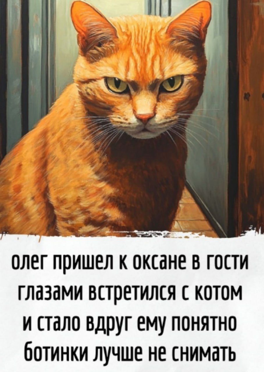 олег пришел к оксане в гости глазами встретился с котом и стало вдруг ему понятно ботинки лучше не снимать