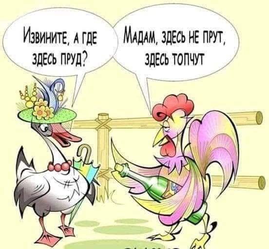 Извините, а где здесь пруд?
Мадам, здесь не прут, здесь топчут