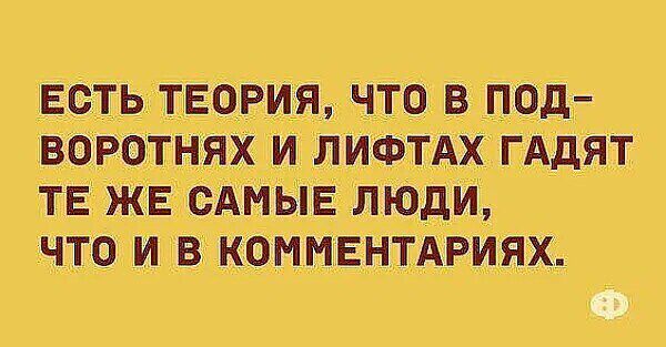 ЕСТЬ ТЕОРИЯ, ЧТО В ПОДВОРOTНЯХ И ЛИФТАХ ГАДЯТ ТЕ ЖЕ САМЫЕ ЛЮДИ, ЧТО И В КОММЕНТАРИЯХ.