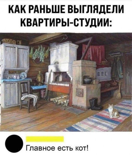 КАК РАНЬШЕ ВЫГЛЛЯДЕЛИ КВАРТИРЫ-СТУДИИ:
Главное есть кот!