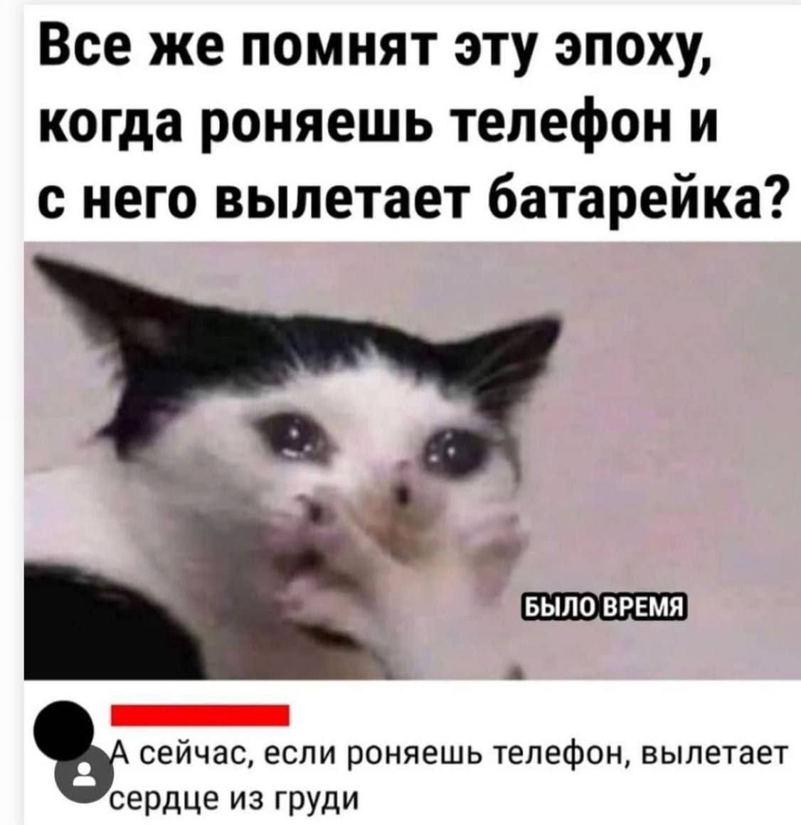 Все же помнят эту эпоху, когда роняешь телефон и с него вылетает батарейка?
БЫЛО ВРЕМЯ
А сейчас, если роняешь телефон, вылетает сердце из груди