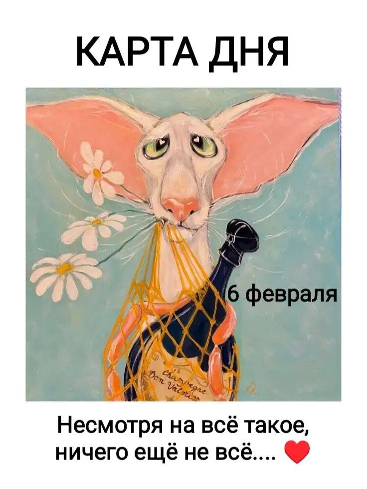 КАРТА ДНЯ
[иллюстрация] 6 февраля
Несмотря на всё такое, ничего ещё не всё.... ❤️