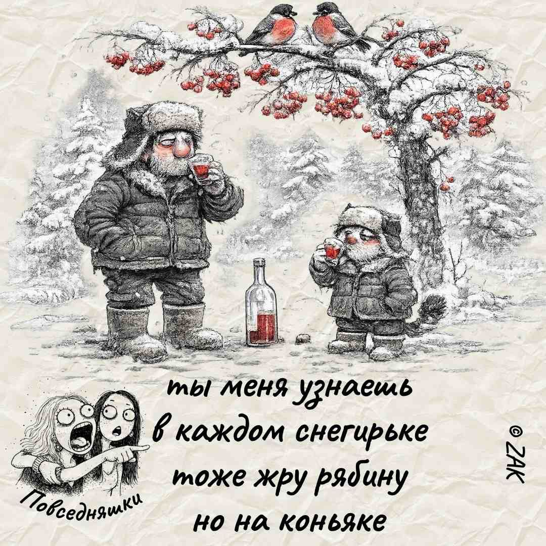 ты меня узнаешь в каждом снегирьке тоже жру рябину но на коньяке