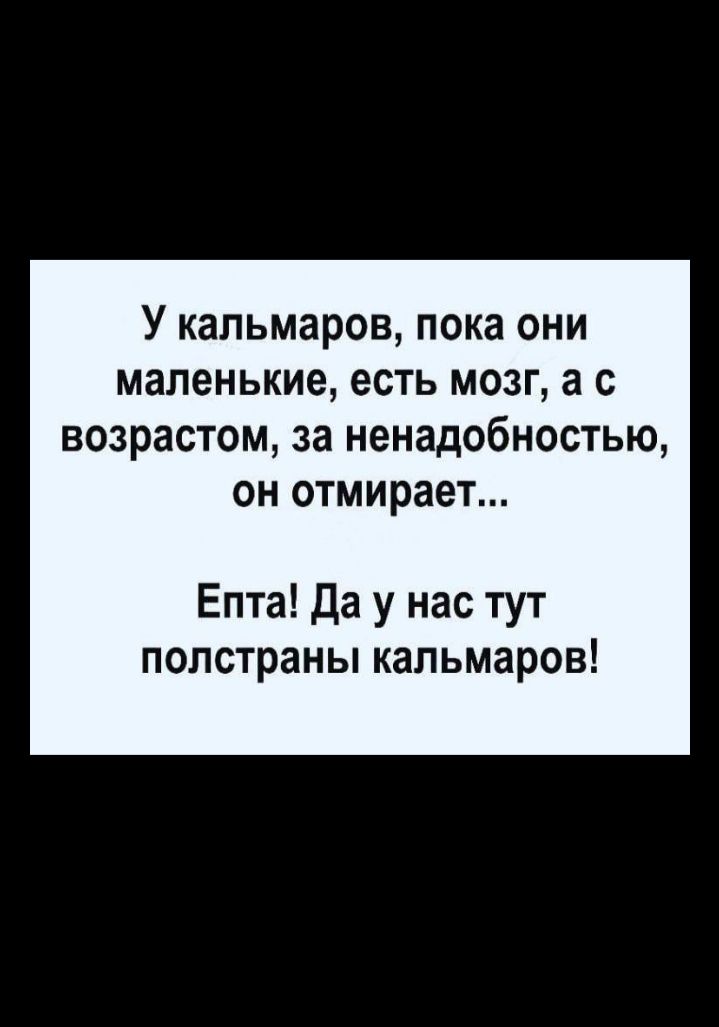 У кальмаров, пока они маленькие, есть мозг, а с возрастом, за ненадобностью, он отмирает... Епта! Да у нас тут полстраны кальмаров!