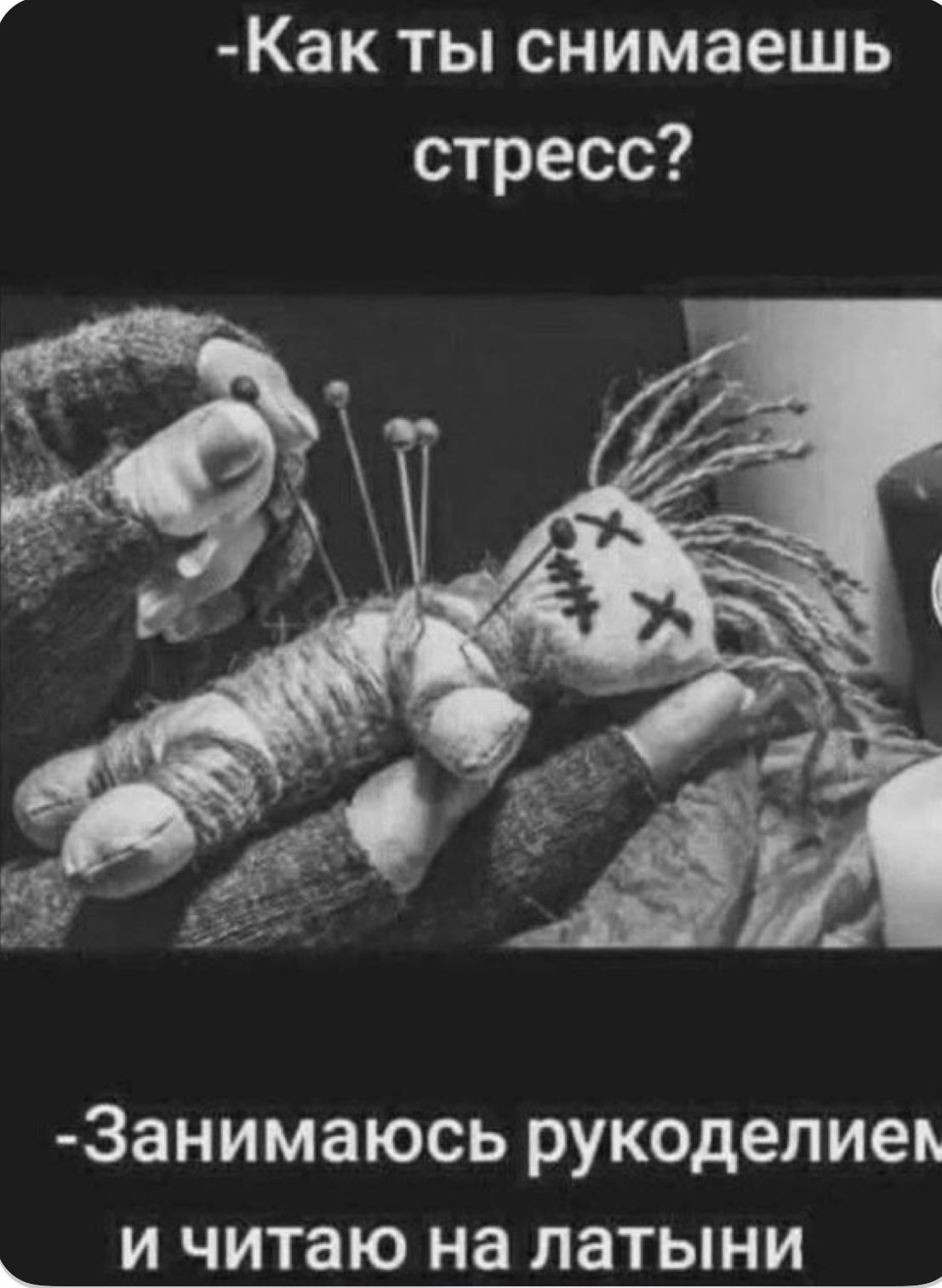 -Как ты снимаешь стресс?
-Занимаюсь рукоделием и читаю на латыни