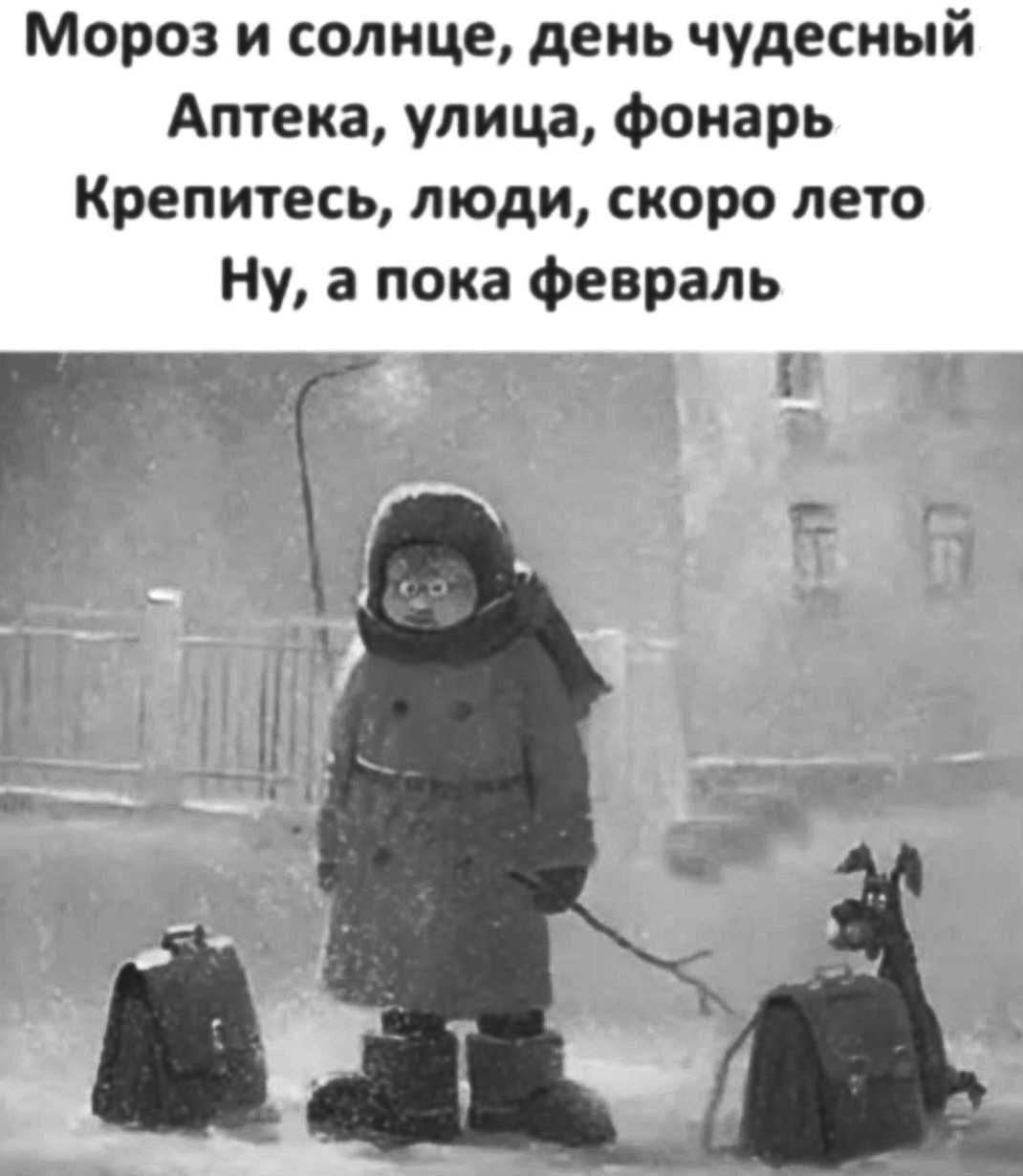 Мороз и солнце, день чудесный Аптека, улица, фонарь Крепитесь, люди, скоро лето Ну, а пока февраль