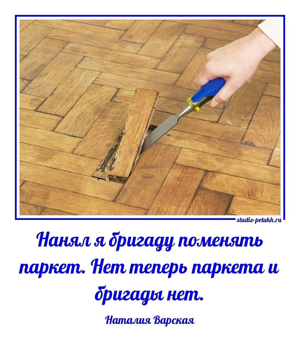 Нанял я бригаду поменять паркет. Нет теперь паркетa и бригады нет. Наталия Варская