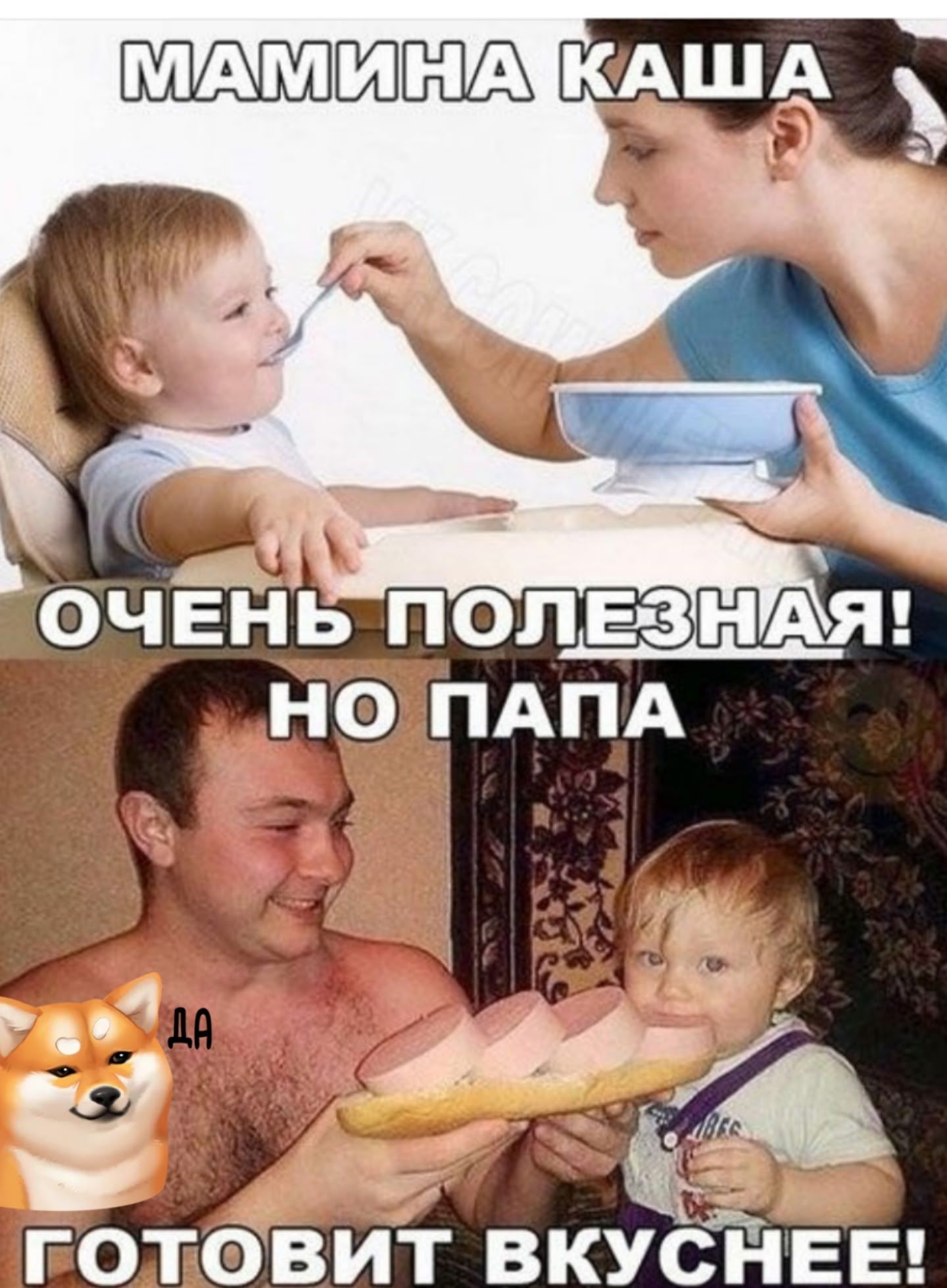 МАМИНА КАША
ОЧЕНЬ ПОЛЕЗНАЯ!
НО ПАПА ГОТОВИТ ВКУСНЕЕ!